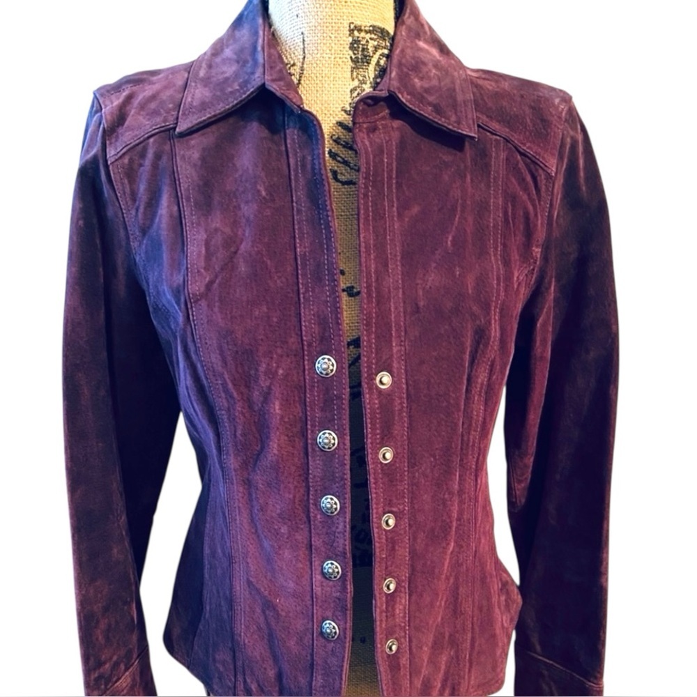 DressBarn Size XL Purple Eggplant Genuine Suede Snap Front Fully Lined Jacket